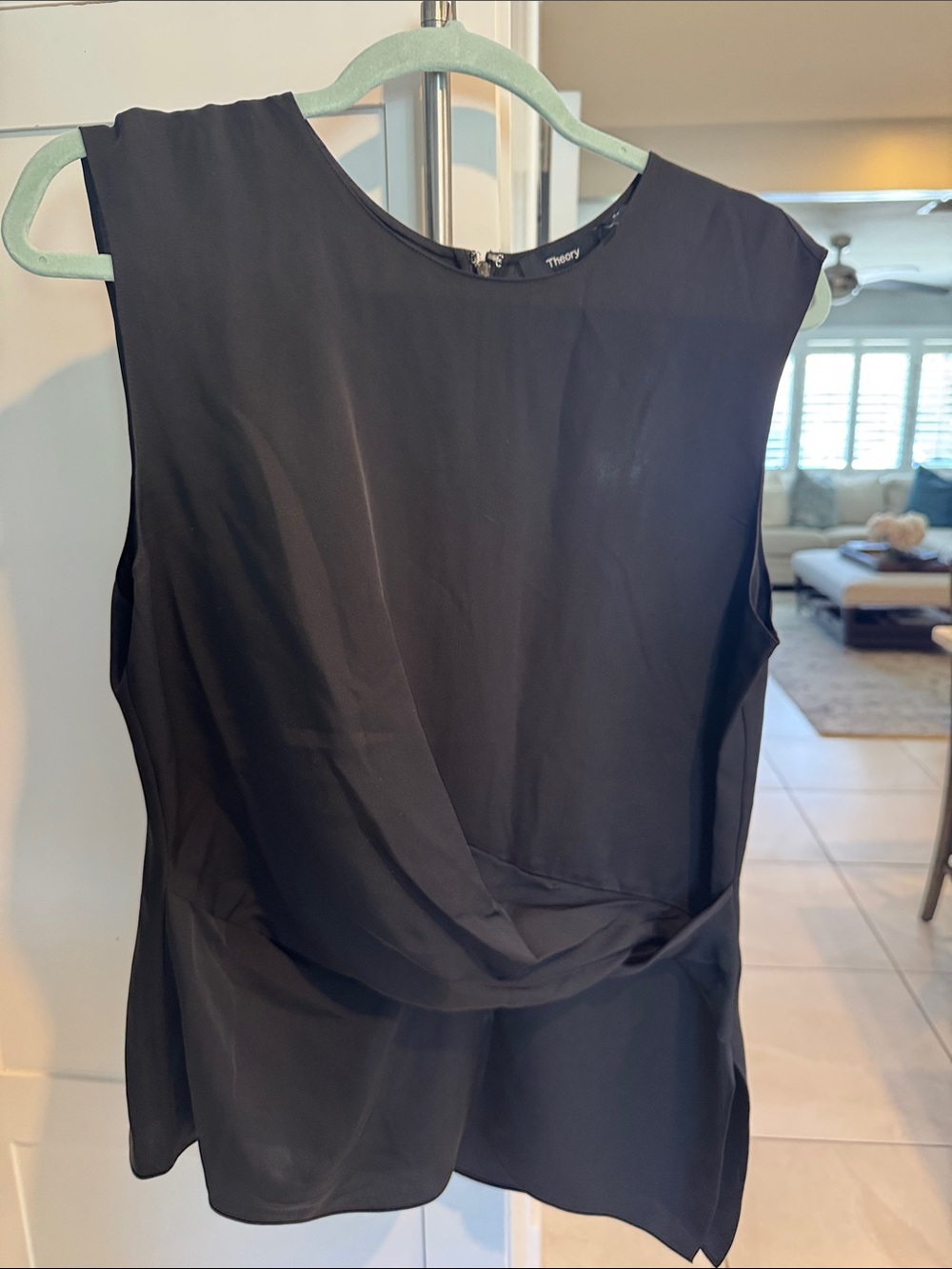 Theory Black Sleeveless Draped Front Blouse